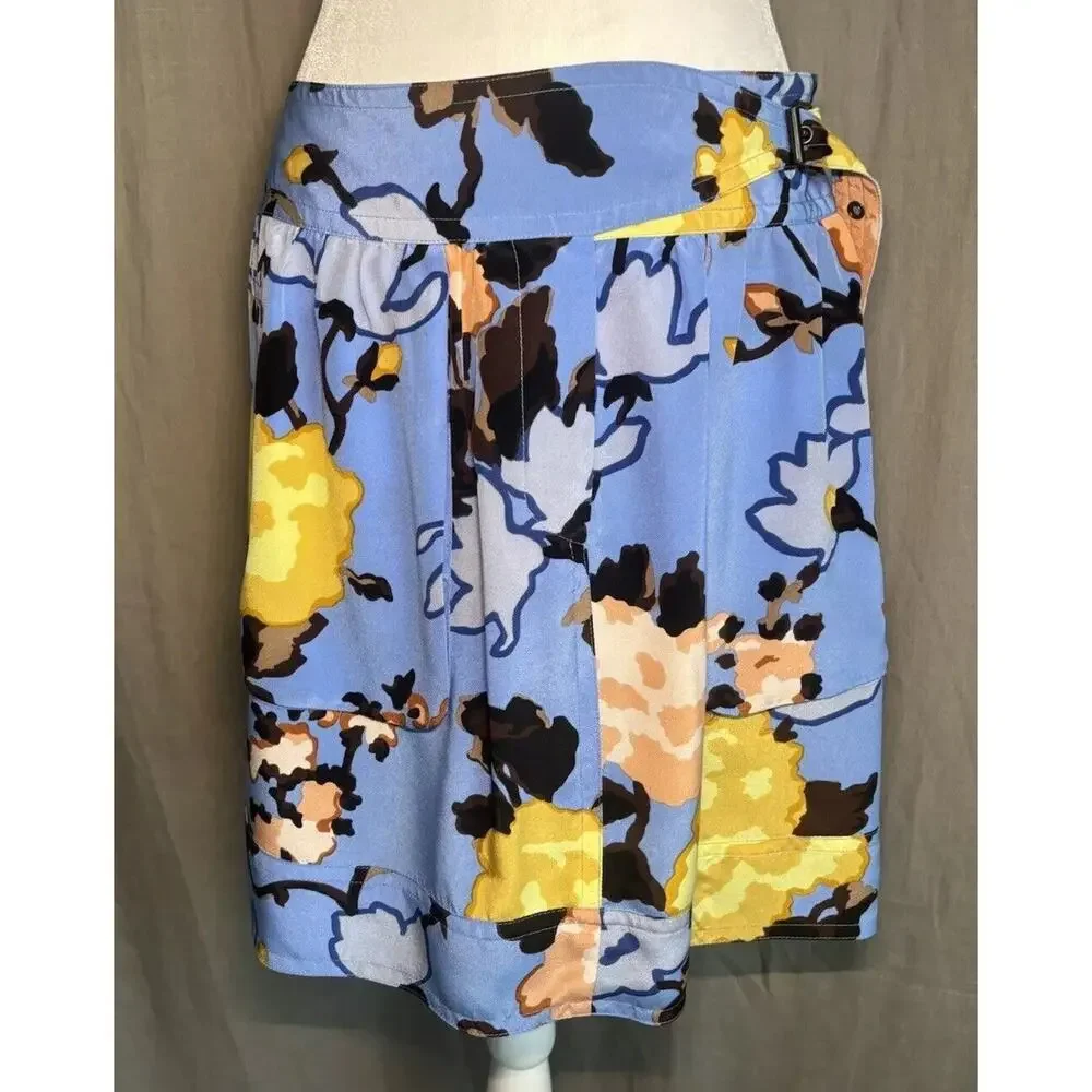 Missoni Italy Valentino Y2K Vintage Blue Floral Print Silk Mini Skirt Waist 30”